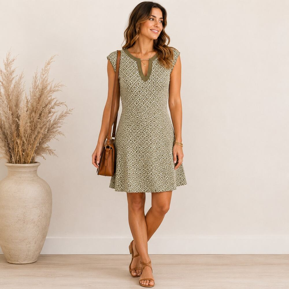 New York & Co Sleeveless Dress Women's Sz XS Geometric Knit Cotton Office Casual